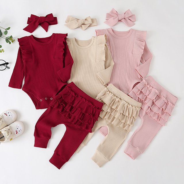Koszal Romper Long Sleeve Soft Solid Color Lacework Romper Ruffle Pants Suit for Going Out