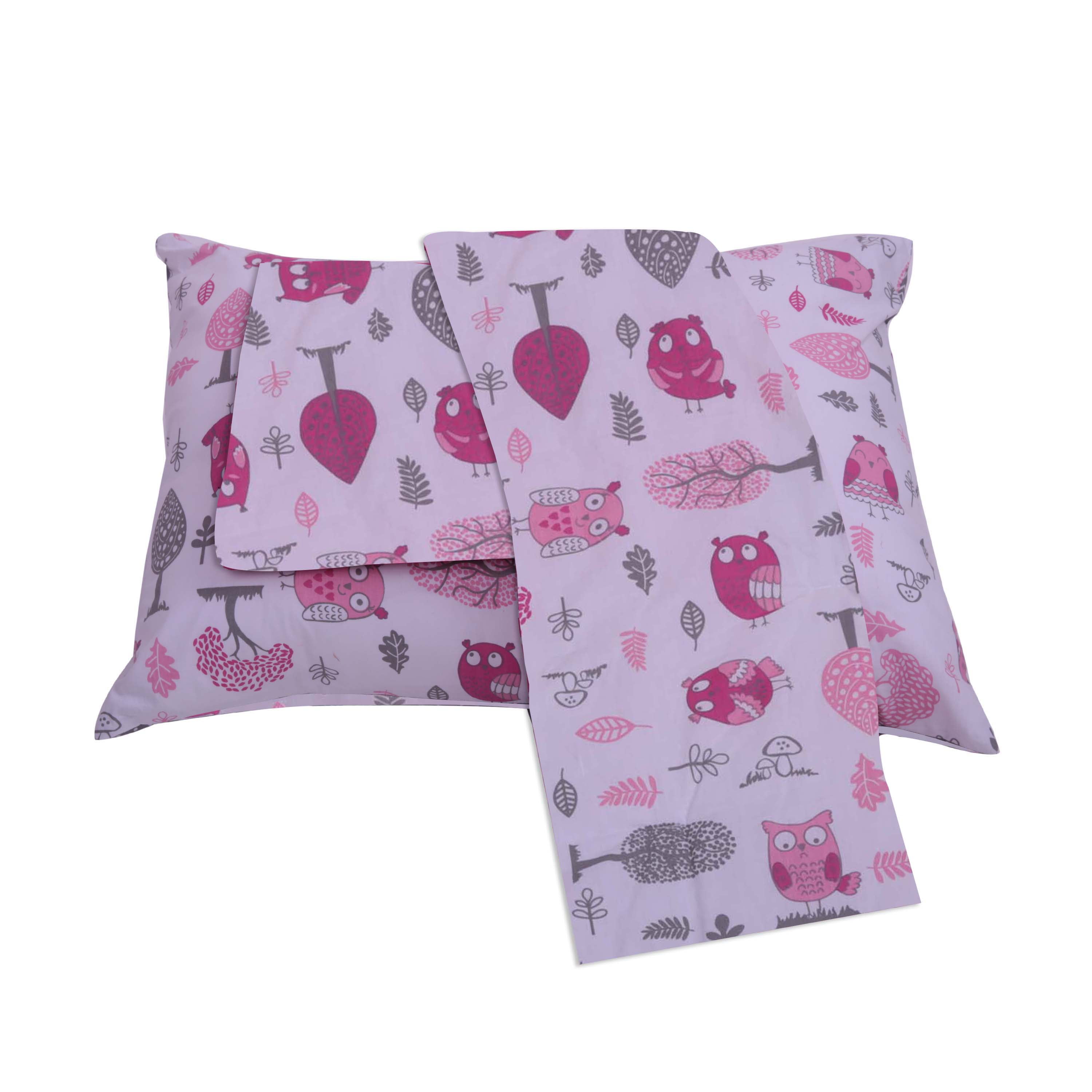 Bacati - Owls Pink/Grey Girls Cotton Toddler Sheet Set