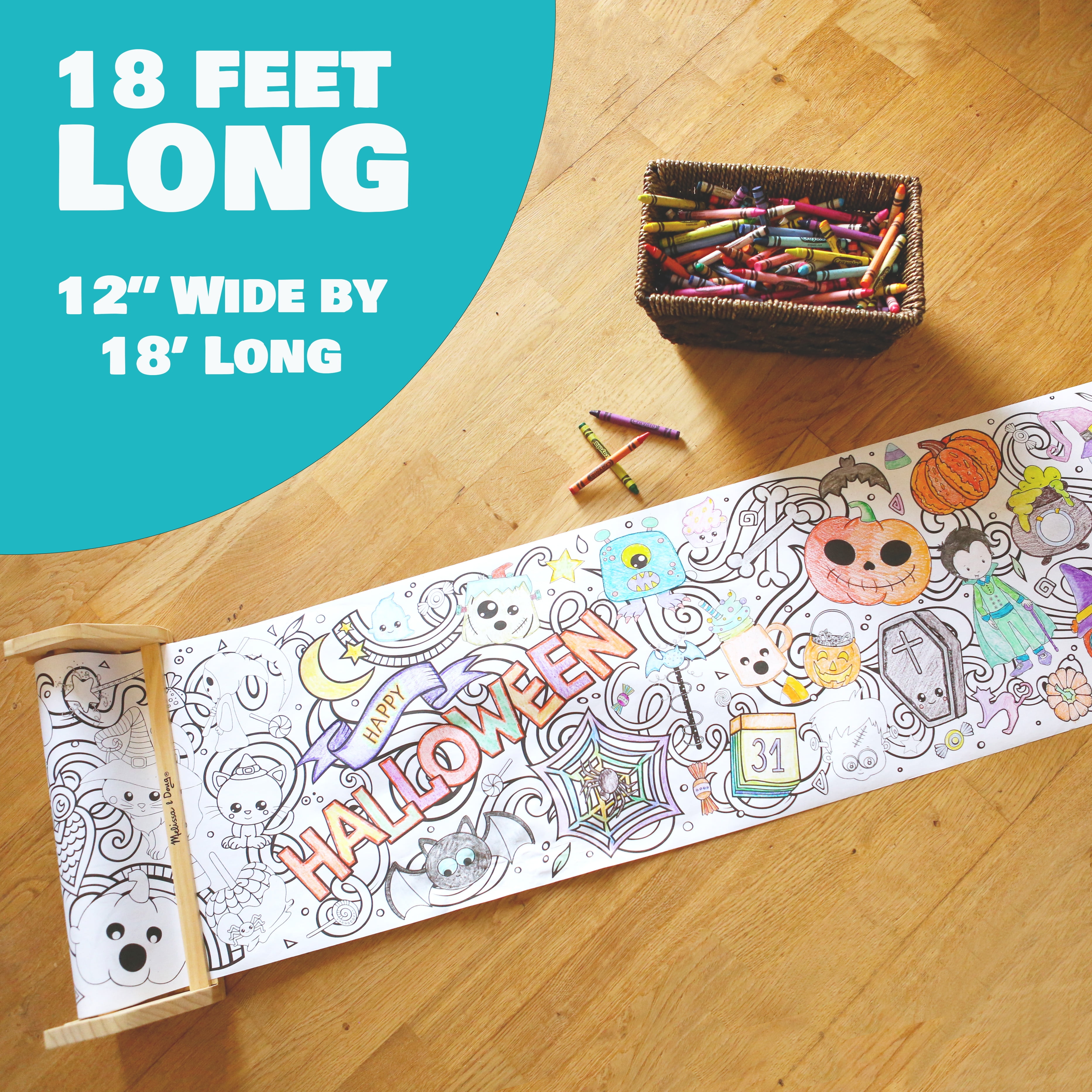 Coloring Paper Roll 18-Foot Drawing Paper Roll for Kids and Adults, Use in Kids' Easel or as Giant Coloring Poster, Large Sheet with Durable Paper, Perfect for Parties, Classrooms & Work (Halloween)