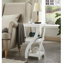 YANG2- Side End Table, Accent Nightstand with Curved Legs and Storage Shelfs for Bedroom & Living Room, White, Lionel