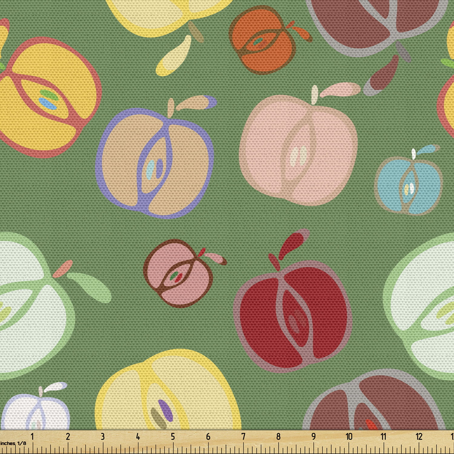 Autumn Fabric by the Yard Upholstery, Apple Lover Seasonal Fruits Colorful  Doodle Art Print Illustration, Decorative Fabric for DIY and Home Accents,  Reseda Green Multicolor by Ambesonne
