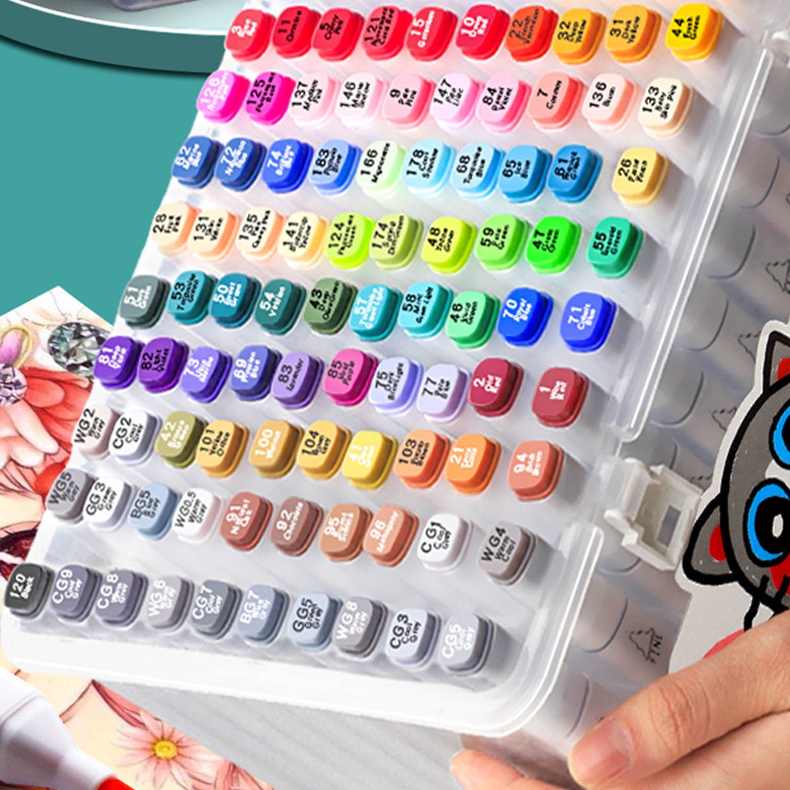 SHENGXINY 48PCS Acrylic Paint Markers Washable Stackable Acrylic Marker for Hand Painted Graffiti Artistic Creation Non Permeable Pigment High Capacity Design Rich Color Rendering