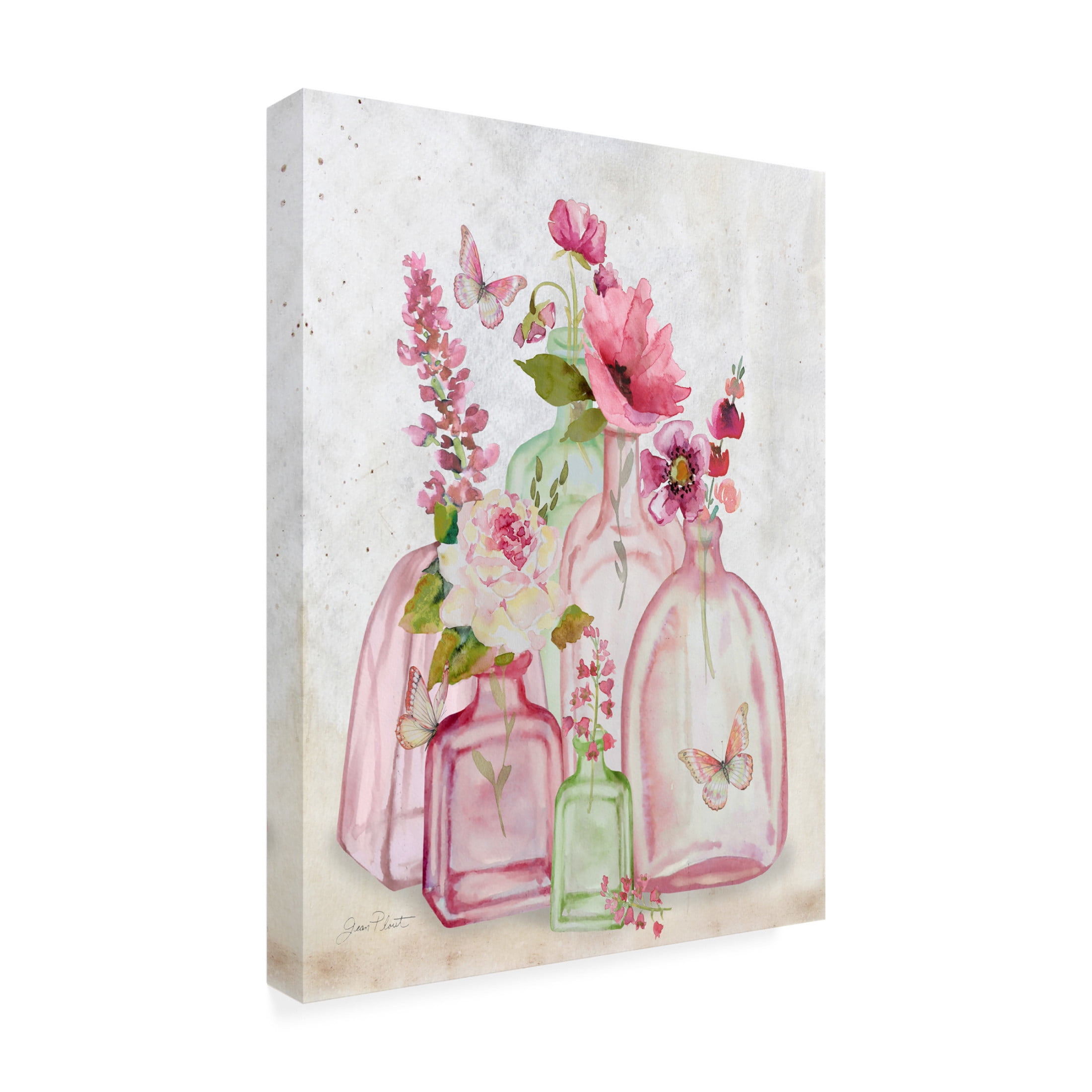 Canvas Wall Art - Jean Plout 'Pink Bottles 1' Wall Art for Living Room, Bedroom, or Office Décor by Trademark Fine Art - 18 x 24 Inches