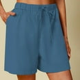 thumbnail image 2 of Bwdbhd Shorts for Women Summer Shorts for Women Casual Waist Knee Length Cotton Linen Lounge Shorts Baggy Comfy Short Pants with Pockets Blue,3XL, 2 of 5