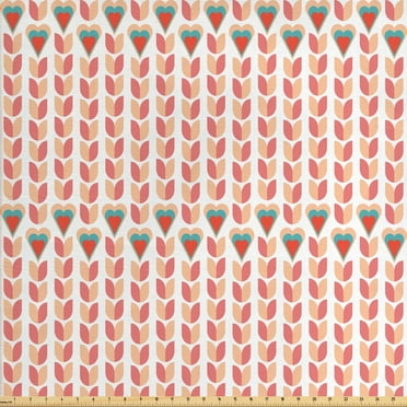 Abstract Upholstery Fabric by the Yard, Retro Style Tulips and Hearts Inspired Formations, Decorative Fabric for DIY and Home Accents, 5 Yards, Peach Dried Rose by Ambesonne