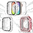 thumbnail image 1 of GHSDFBB 2-Pack Bling Waterproof Apple Watch Cases with Screen Protector 41mm Series 8 7 for Women, Glitter Diamond Rhinestone Bumper Face Cover for iWatch Accessories-Pink+Clear, 1 of 7