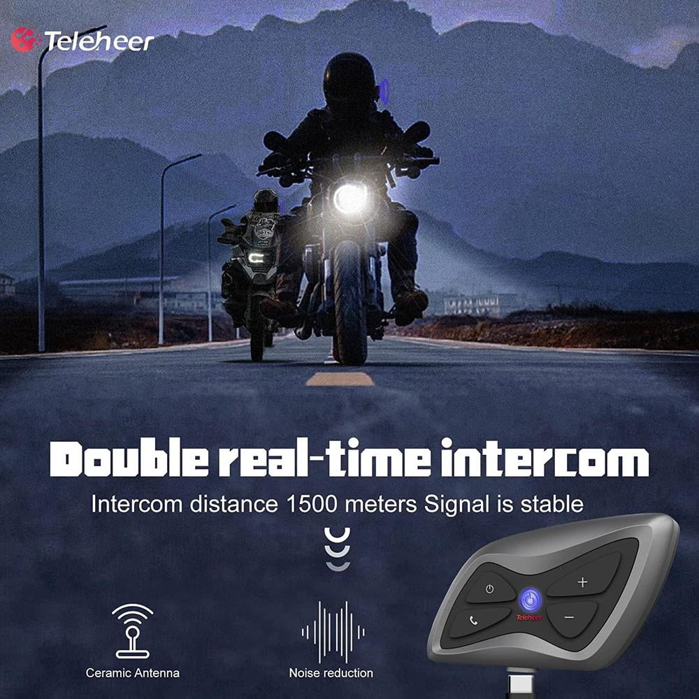2Pcs Motorcycle Bluetooth Intercom Headset for Helmet 1500M Handsfree 6 Rider
