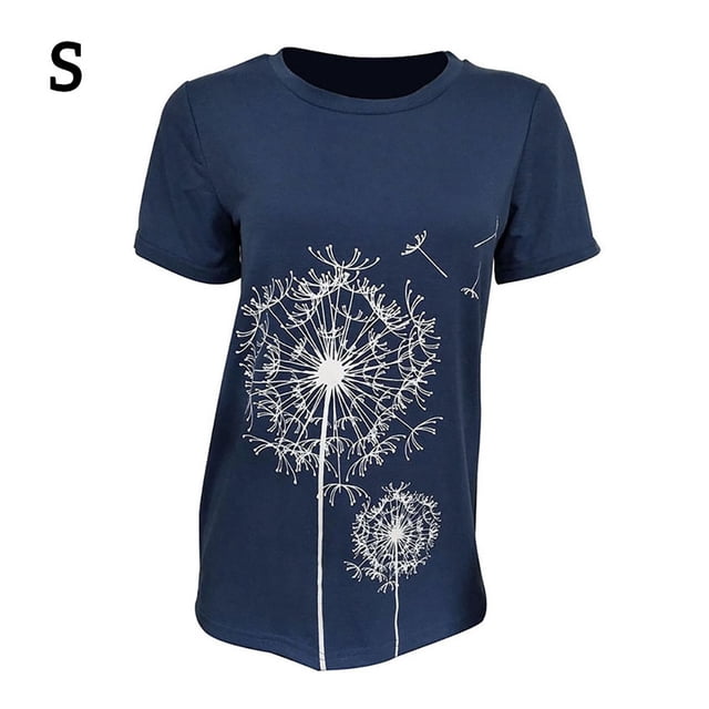 Camiseta de mujer con estampado floral, cuello redondo, manga corta, camiseta suelta, azul, S Advancent AP000466-02
