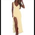 thumbnail image 2 of Vestido de Cóctel para Mujer, Maxivestido Informal Ajustado con Escote en V, Sin Mangas, de con Dobladillo con Volantes, Espalda Descubierta y Abertura Alta. Amarillo M, 2 of 8