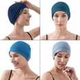 thumbnail image 6 of Headshion Cotton Beanie Skull Cap, 4 Pack Double Layered Sleep Hat Blue, 6 of 8