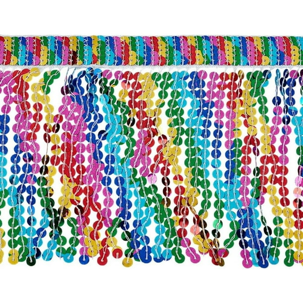 10 yardas de flecos de lentejuelas de 9.4 pulgadas de ancho. Flecos de borlas de lentejuelas de colores para coser.
