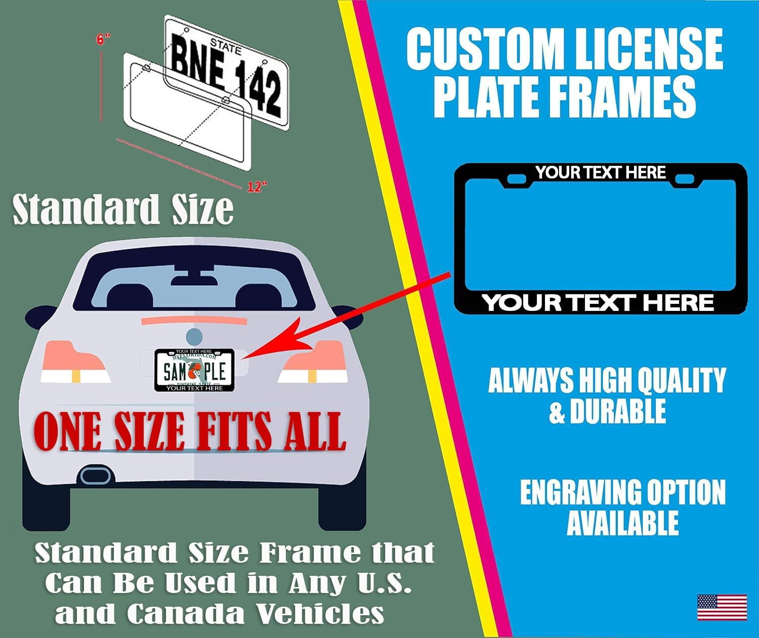 Beach Life Style Palm Tree Heavy Duty Metal License Plate Frame Personalise/Car Accessories Car Tag Holder Cover (Black/D.Pink)