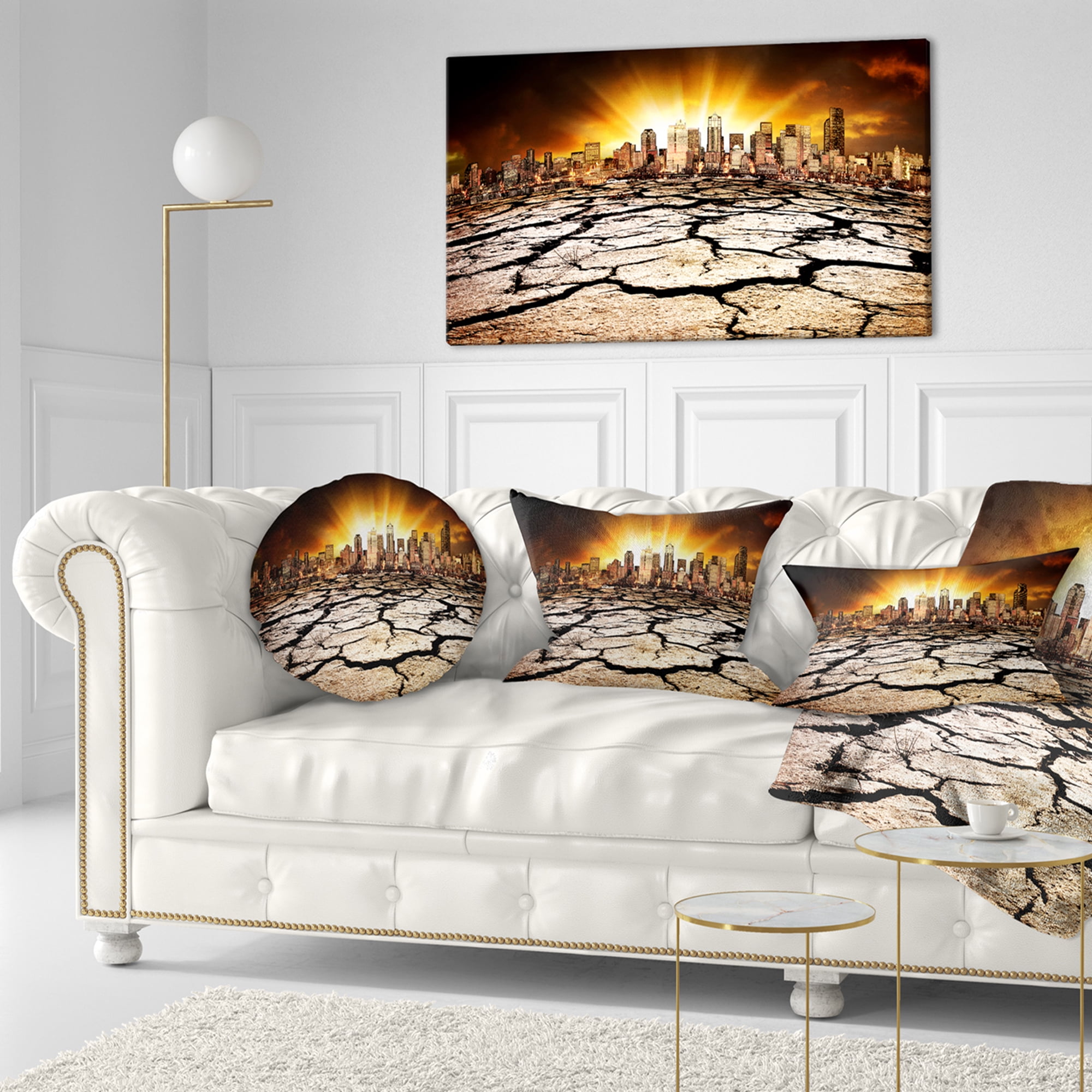 Designart City with Effect of Climate Change - Landscape Printed Throw Pillow - 12x20