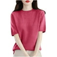 thumbnail image 3 of Women's Tops Basic Short Sleeve Round Neck Layering Pullover Shirts Casual Solid Loose Fit Blouse, 3 of 4