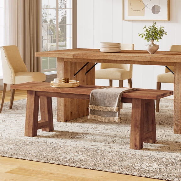Finmind Solid Wood Dining Bench with A-Shaped Legs, 55.12 Inch Farmhouse Entryway Bench Indoor for Hallway, Kitchen, Dining Room, Living Room, Brown