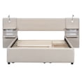 thumbnail image 6 of Queen Bed Frame with Trundle and Reading Lights, Upholstered Platform Bed with Storage Headboard, 2 Drawers and Side Racks, Wood Slats Support, No Box Spring Needed, Beige, 6 of 9