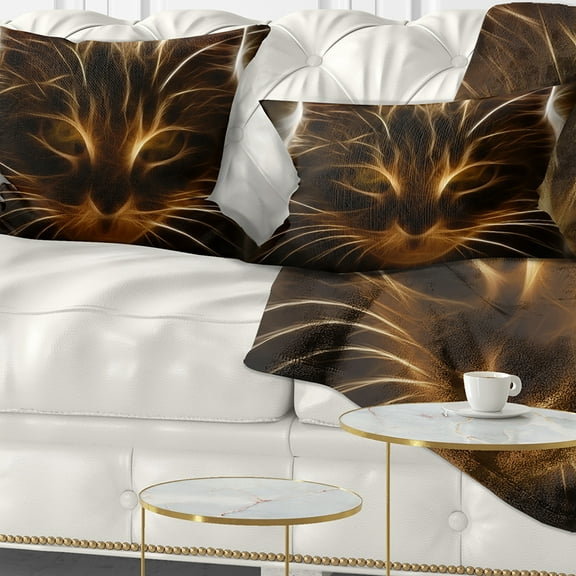 Designart Glowing Fractal Cat Illustration - Animal Throw Pillow - 12x20