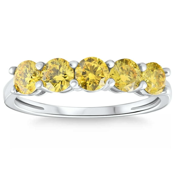 Pompeii 1Ct Fancy Yellow Diamond Five Stone Wedding Ring 14k Gold Lab Grown (Fancy