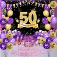 thumbnail image 3 of Purple 50th Birthday Decorations for Women with Purple Happy Birthday Banner Cake Topper Purple Black Gold 50th Birthday Backdrop It's My Birthday Sash for 50th Birthday Decorations, 3 of 6