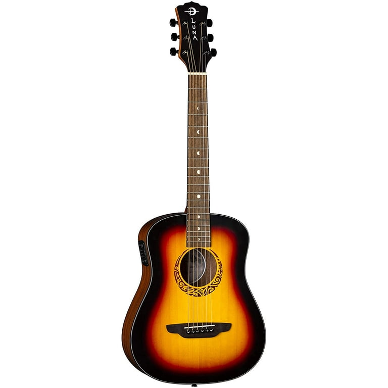LUNA Safari Tribal Tobacco Sunburst Acoustic Electric 3 4 Size