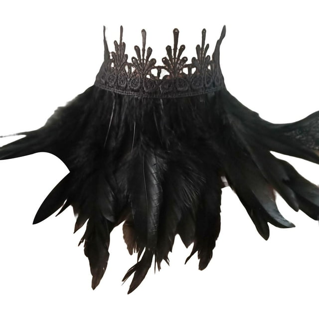de plumas góticas Cabo Cuello Warp Faux Halloween Escenario Traje de baile de graduación jinwen Envoltura de cuello gótica