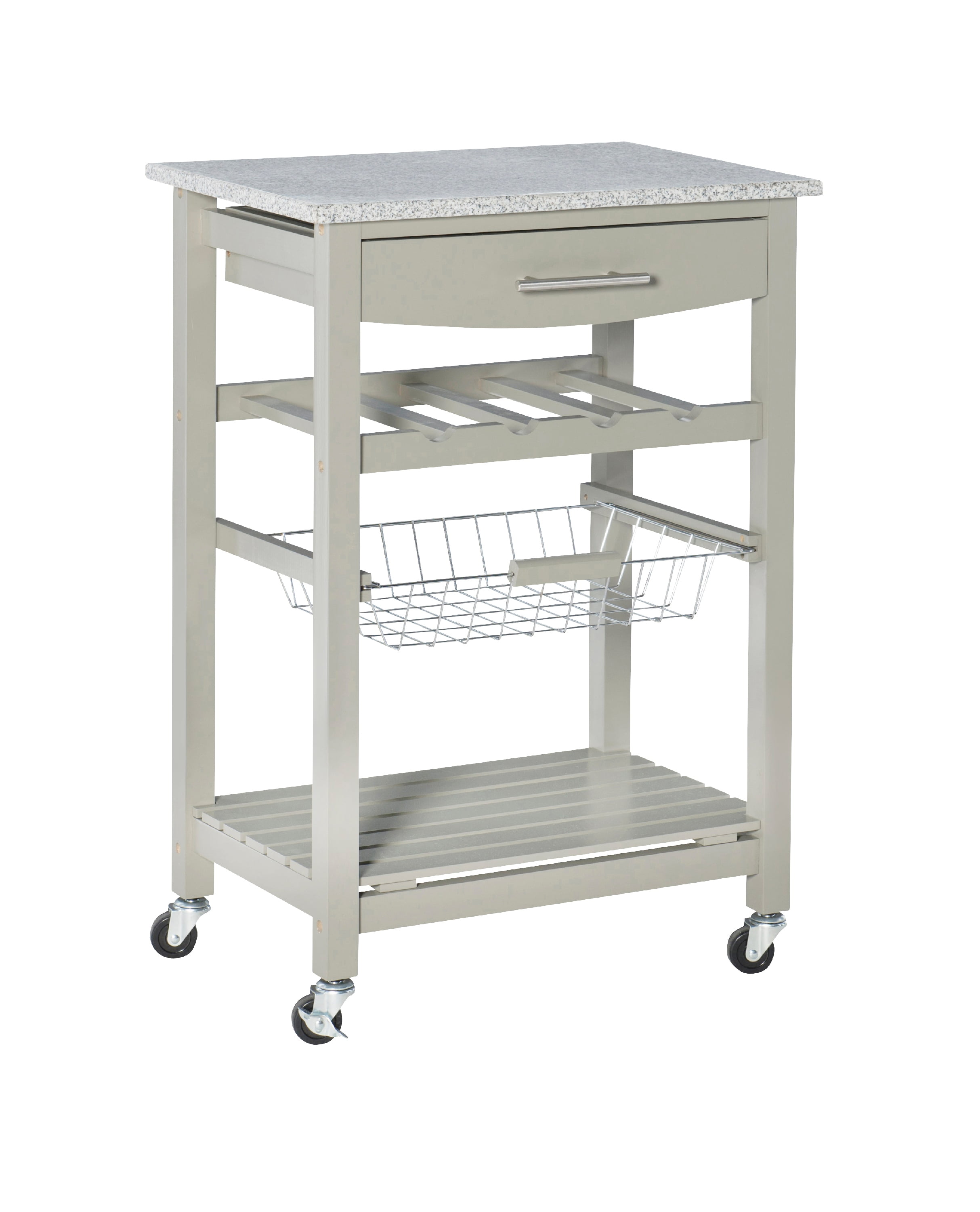 Linon Neyrey Mobile Kitchen Island, Gray Finish with Gray and White Speckled Granite Top