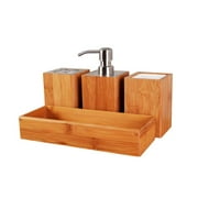 Organizedlife Bamboo Bathroom Accessory Set,Soap dispenser,Square Cup,Toothbrush holder