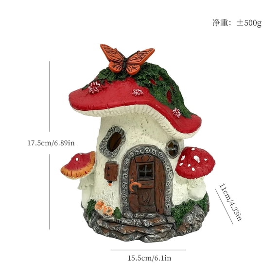 Solar Fairy Mushroom House Garden Statue with LED Lights, Waterproof Resin Fairy Cottage Outdoor Yard Patio Lawn Decor Gift
