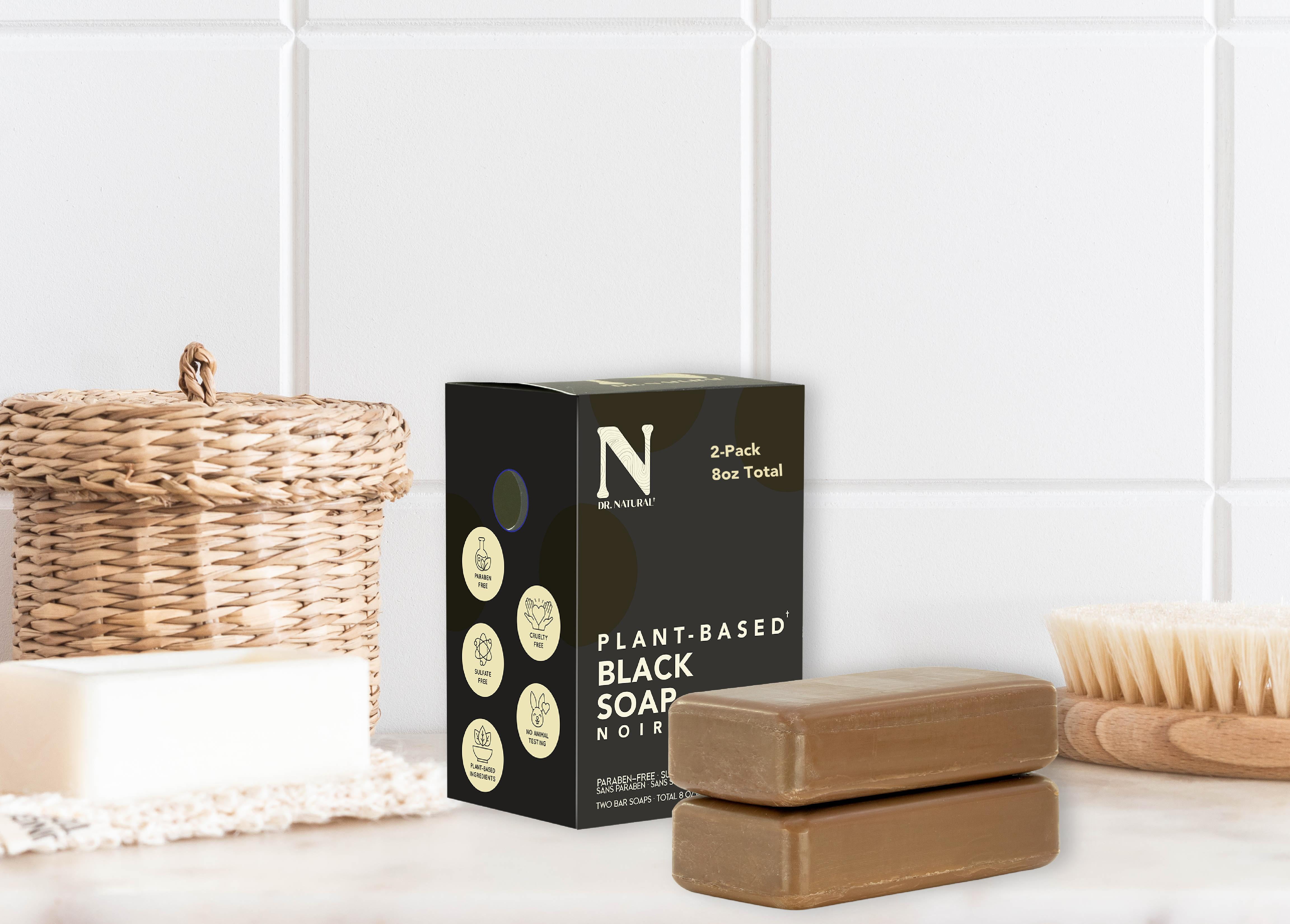 (2 pack) Dr. Natural Black Soap Bar - Shea Butter & Essential Oils 2-Pack - 8oz