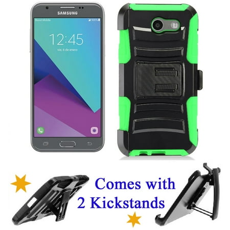 for 5" Samsung J3 Emerge Galaxy J3 2017 J3 Prime J327 Case Phone Case Belt Clip Armor Holster Double Kickstands Hybrid Shock Bumper Cover Green