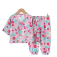 thumbnail image 5 of Conjunto de pijamas de seda para niños, traje de aire acondicionado de algodón Artificial de verano, ropa de hogar de seda de algodón para niños, conjunto de dos piezas para niños Cl, 5 of 5