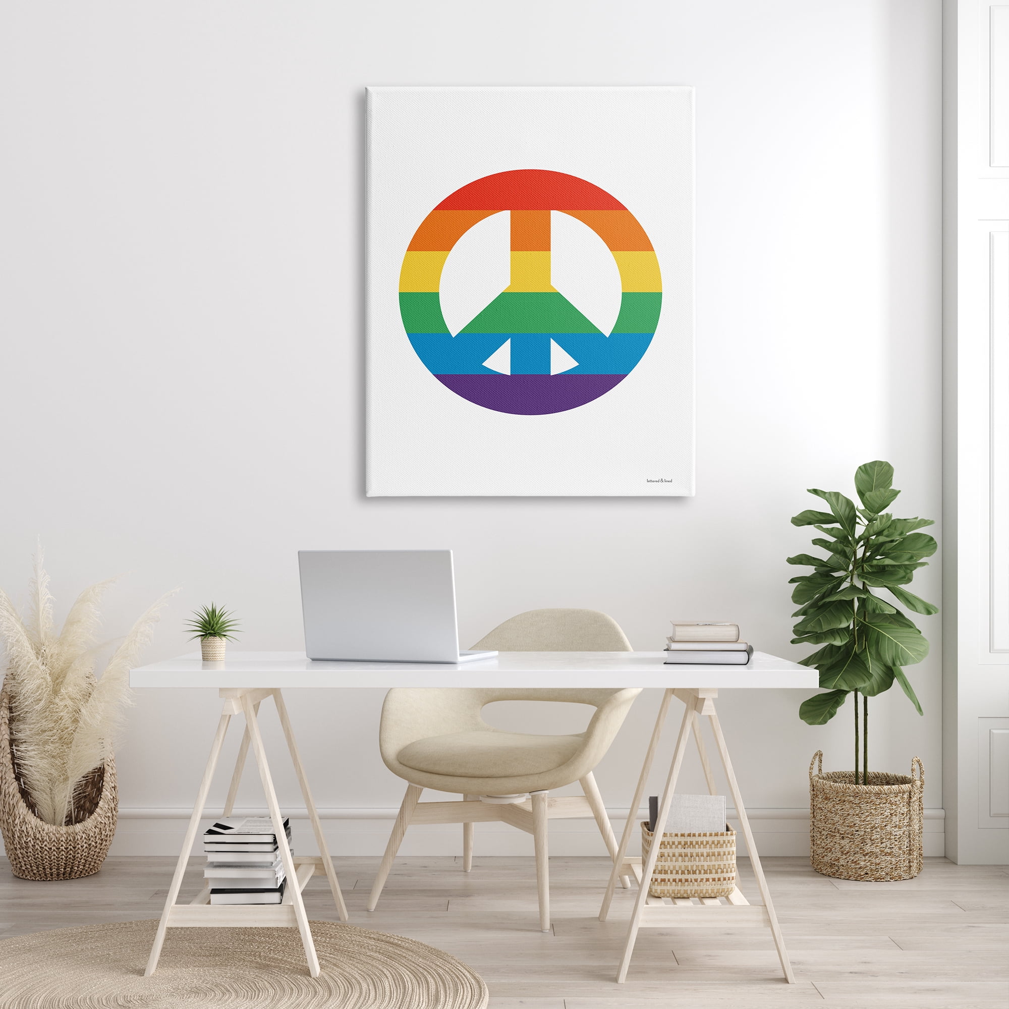 Stupell Industries Rainbow Striped Peace Sign Retro Pride Symbol Happiness, 36 x 48, Design by Lettered and Lined