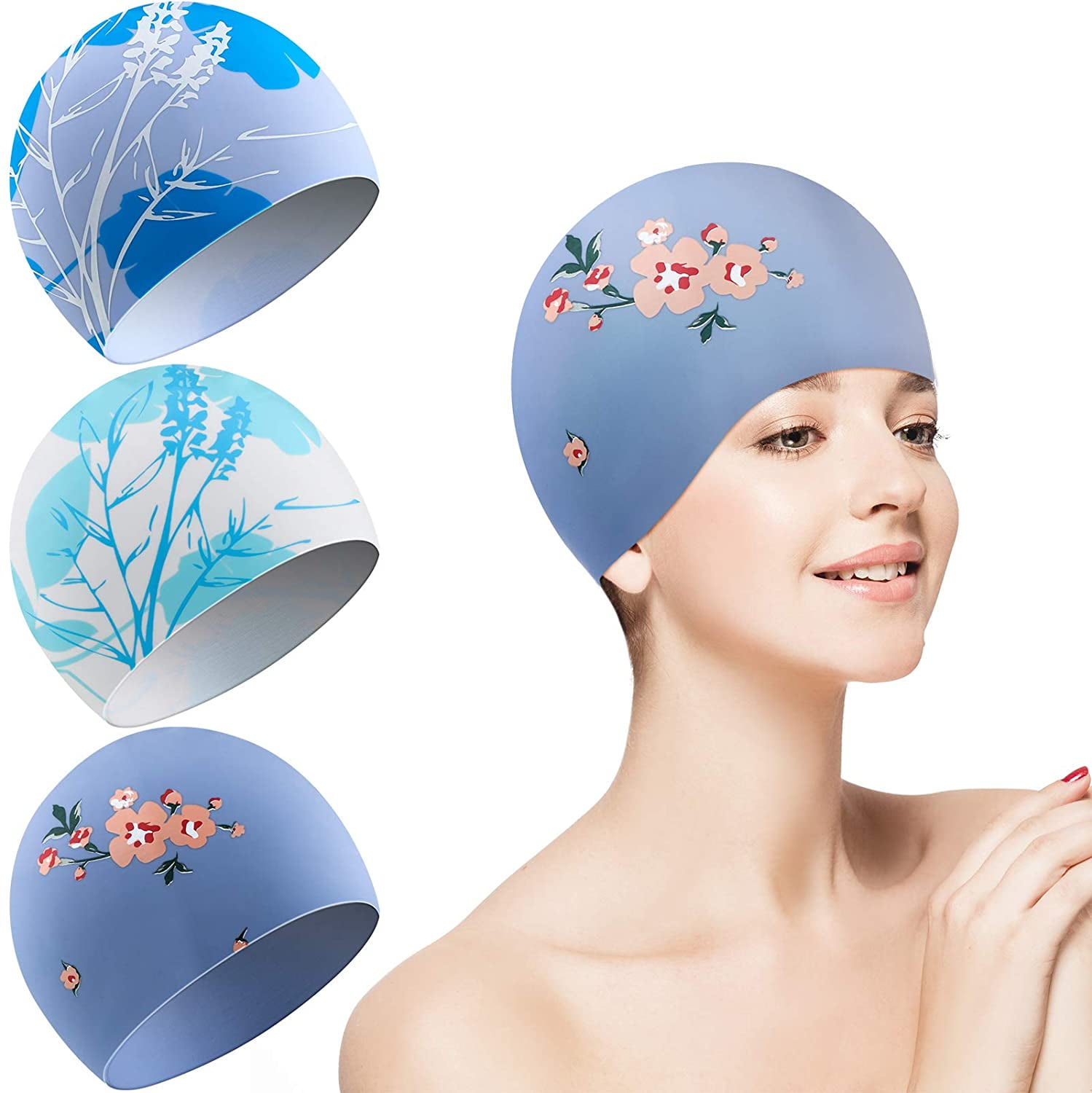 Adult Swimming Hat Silicone Elastic Flexible Durable Ladies Gents Swim Cap W 
