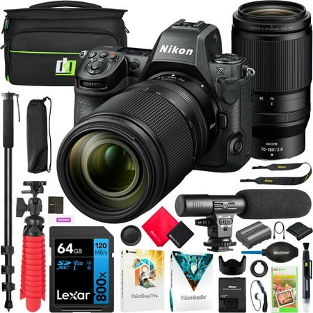 Nikon Z8 Professional Full Frame Mirrorless 8K Video & Stills Hybrid FX Camera Body with 70-180mm F2.8 Zoom Lens Kit 1695 Bundle with Deco Gear Photography Bag + Microphone + Monopod & Accessories
