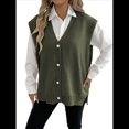 thumbnail image 3 of Chaleco de Punto Sin Mangas para Mujer, con Cuello en V, Botones, Informal, Holgado, para Otoño e Invierno. Verde Talla Única, 3 of 9