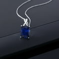 thumbnail image 3 of Gem Stone King 10K White Gold Blue Created Sapphire Pendant Necklace for Women (10.00 Cttw, Gemstone September Birthstone, Emerald Cut 14x10MM, with 18 inch Chain), 3 of 5