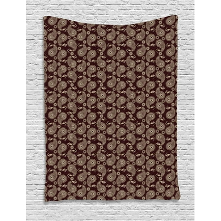 Brown Paisley Tapestry, Continuous Tattoo Oriental Motifs Dark Tones Illustration, Wall Hanging for Bedroom Living Room Dorm Decor, Chestnut Brown Eggshell, by (Best Way To Shell Chestnuts)