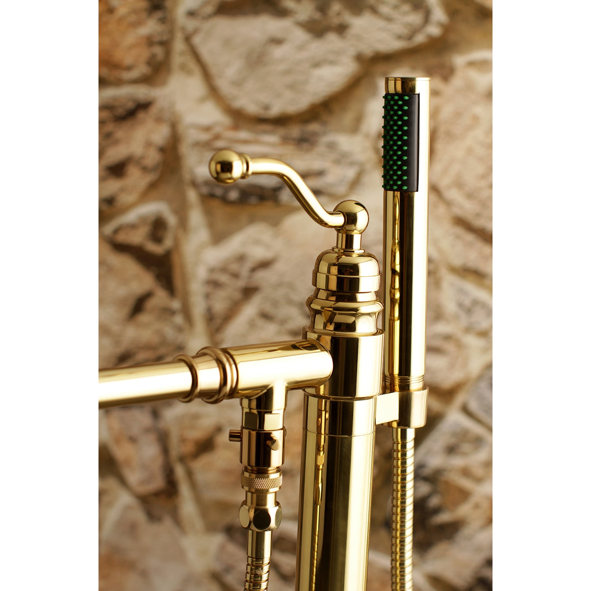 Kingston Brass KS7032ABL English Country Freestanding Tub Faucet with Hand Shower, Polished Brass