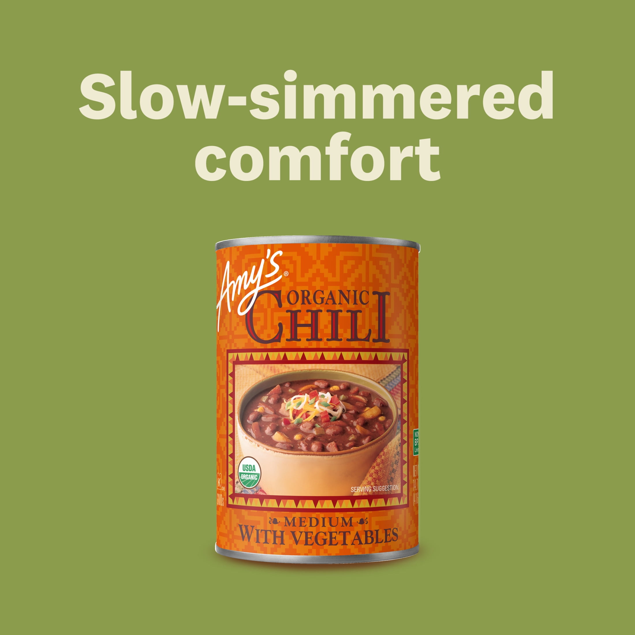 (6 pack) Amy’s Organic Medium Chili with Vegetables, Plant-Based Vegan Chili, Gluten Free, Made With Organic Red Beans and Tofu, Canned Chili, 14.7 Oz