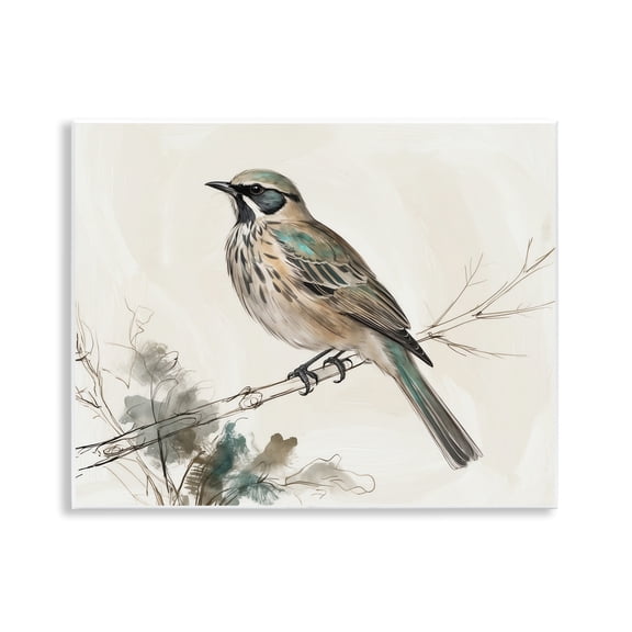 Stupell Industries Perched Bird Illustration Animals Painting Unframed Art Print Wall Art, 14 x 11