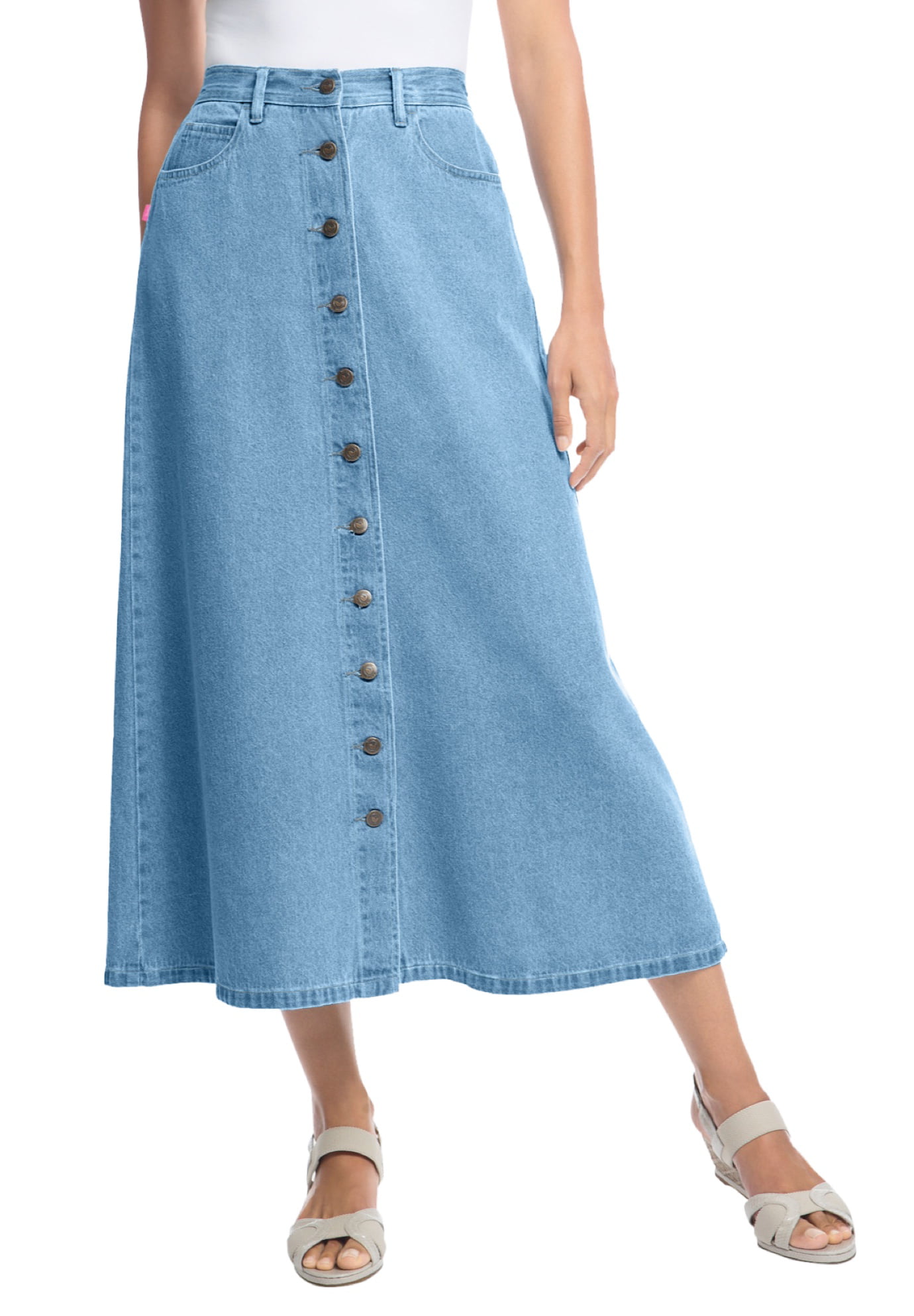 Woman Within Woman Within Womens Plus Size Button Front Long Denim Skirt