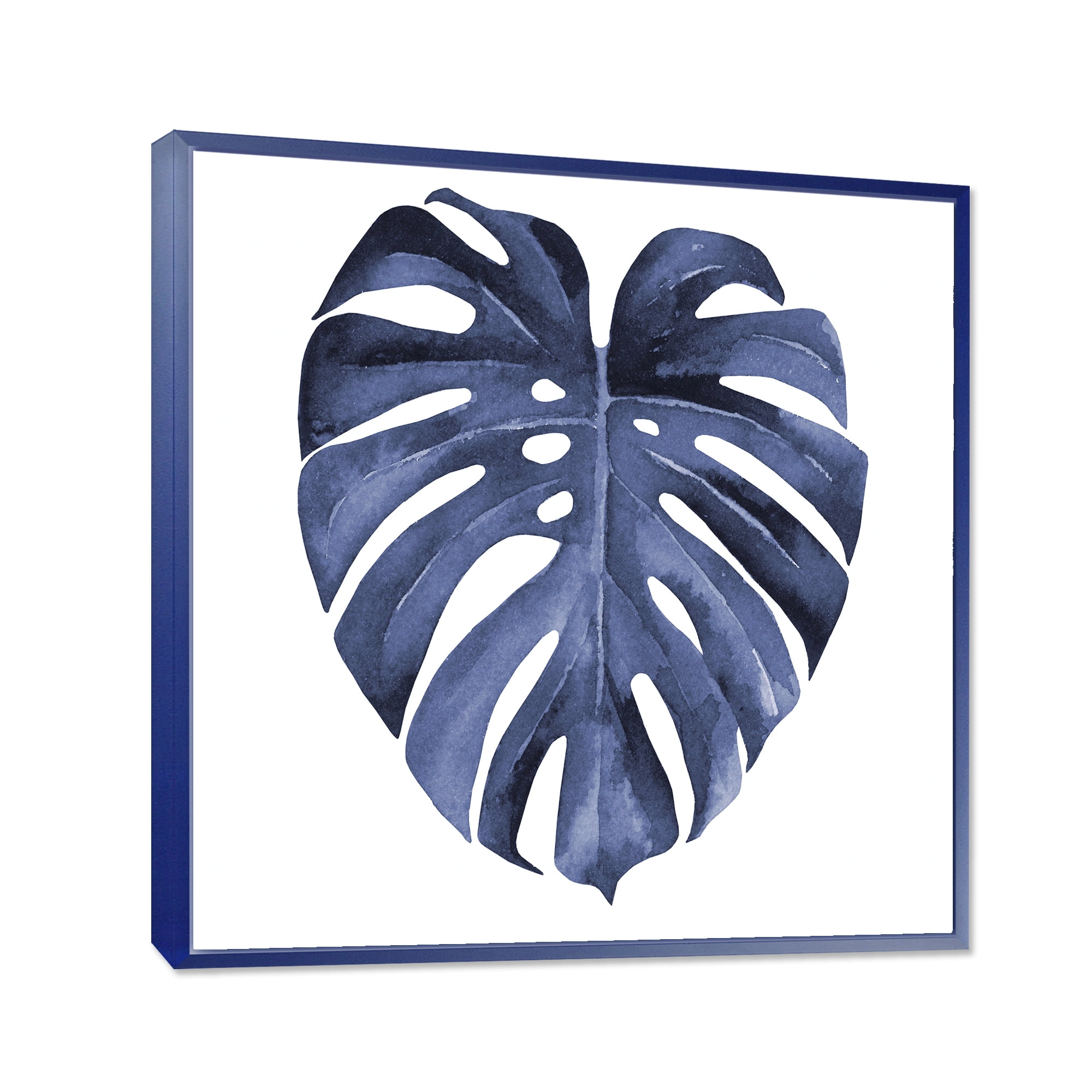 Designart 'Blue Watercolour Tropical Leaves III' Traditional Framed Canvas Wall Art Print
