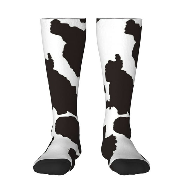 Fotbe Cow Skin 2 Calcetas Divertidas Estampadas para Hombre y Mujer, Calcetas de Algodón hasta la Rodilla para Caminar, Correr, Enfermería y Embarazo