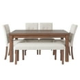 thumbnail image 5 of 6-Piece Dining Set: Rectangular Wood Table with 4 Upholstered Chairs & Bench, Walnut Finish, Seats 6, Modern Design for Dining Room/Living Room, 5 of 37