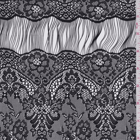 Floral Scallop - Black Floral Scallop Lace, Fabric By the Yard