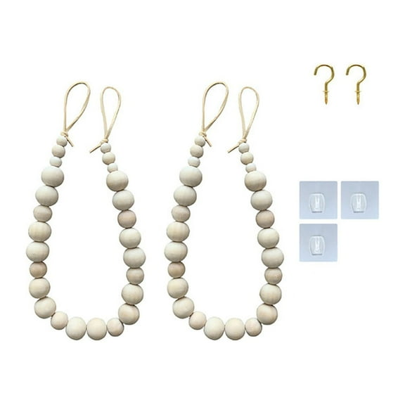 Curtain Tiebacks Set of 2 Curtain Holdbacks Boho Curtain Tie Backs Farmhouse Curtain Holders for Drapes Natural Wood Bead Curtain Ties Brass Hooks Included Bedroom Decor