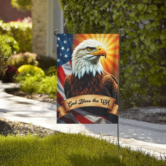Patriotic American Bald Eagle Garden Flag Double Sided 12x18 Inch Outdoor Yard Flag USA Flag Banner For House Garden Porch Deck Decoration Memorial Day Independence Day Veterans Day Festive Decor