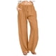 thumbnail image 1 of Pantalones casuales de lino con cintura ancha y cordón largo para mujer - Pantalones elásticos de cintura alta y pierna ancha en color liso, 1 of 5