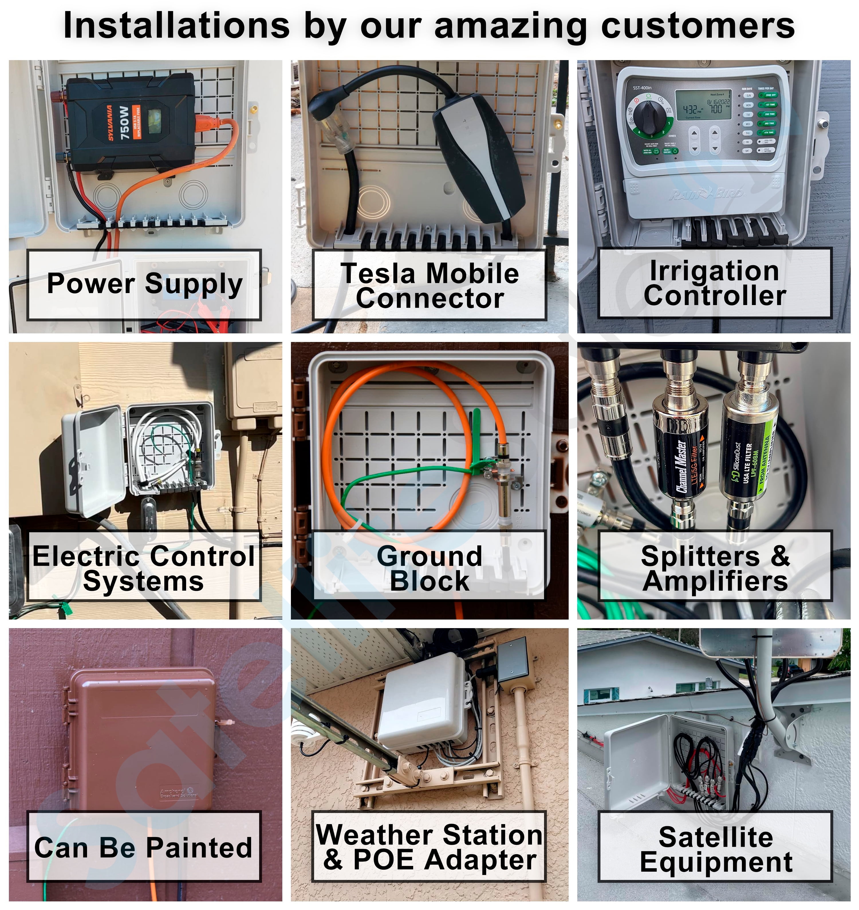 SatelliteSale Weatherproof Junction Box Heavy Duty Enclosure 9x9x4 inches UV-Rated Thermoplastic Alloy Made in USA