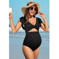 thumbnail image 3 of Attraco Maternity One Piece Swimsuit Ruffle Sleeve Bathing Suit Solid Pregnancy Swimwear, 3 of 7